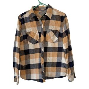 3/$20 Natural Reflections Plaid Button Down Shirt - Tan, Black, White
